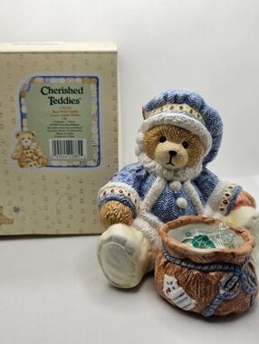 New CHERISHED TEDDIES votive candle holder Bear holiday figurine nativity boxM